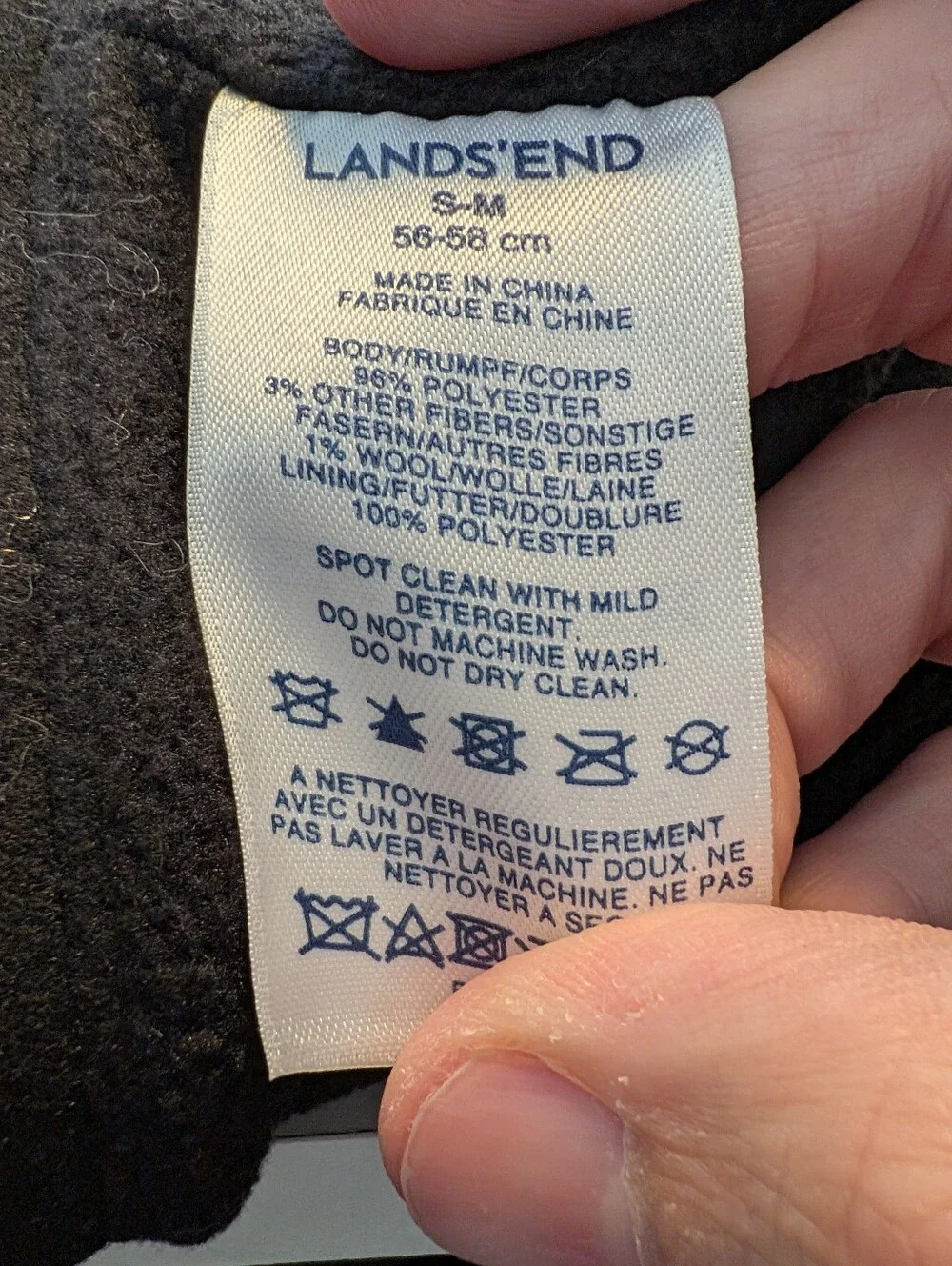 Lands' End Black Fleece Bucket Hat Size S-M Warm Winter Cap